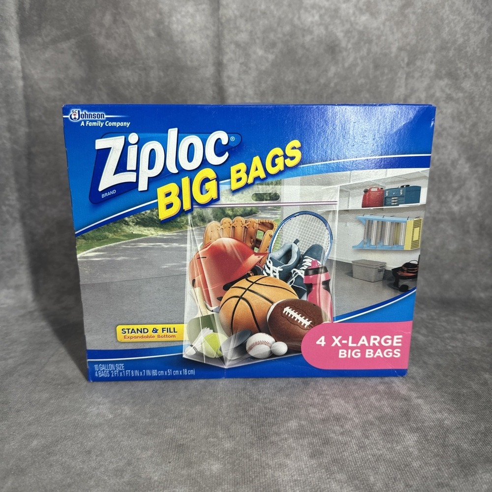 New Ziploc Big Bags 4 Count XL Stand & Fill Bags Expandable Bottom 2 'X 20"